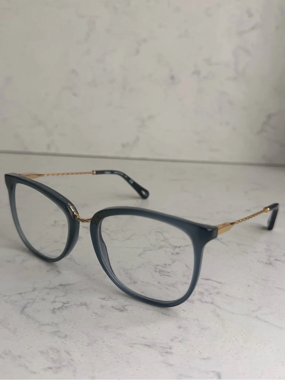 Chloe Aqua-Gray Eye Glasses with Gold Arms